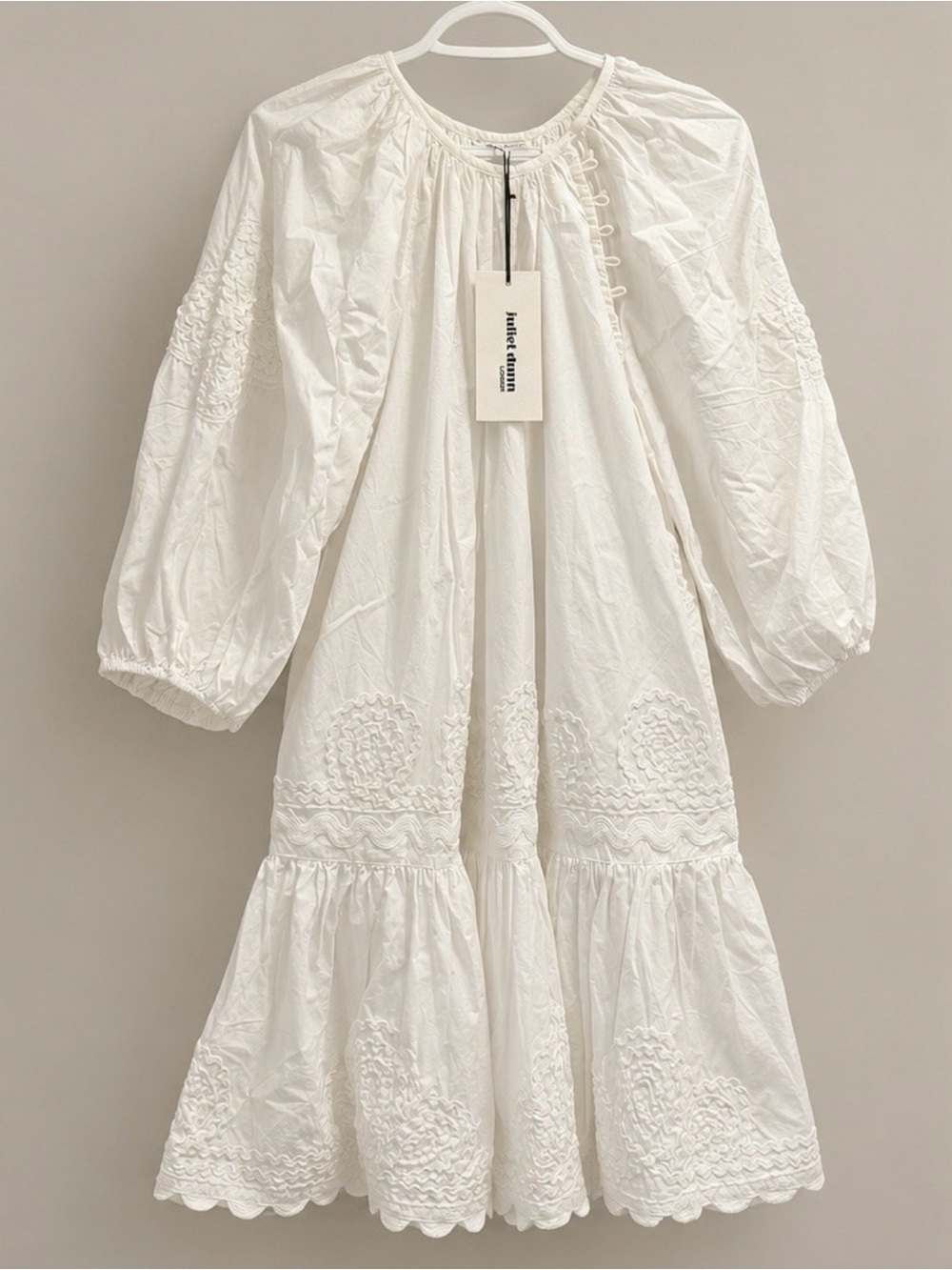 Juliet Dunn White Embroidered Cotton Midi Dress